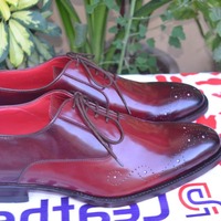  Crafted Leather New Men Burgundy Calf Oxford Dress Shoes  - Thumbnail 2