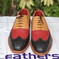 Tri Tone Color Classic Wingtip Lace up Oxford Dress Wedding Shoes - Thumbnail 1