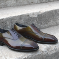 Crafted Leather Handmade Green Leather Dress Lace up Oxford Men's Shoes - Thumbnail 3