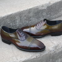 Crafted Leather Handmade Green Leather Dress Lace up Oxford Men's Shoes - Thumbnail 1