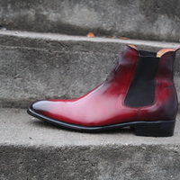 Crafted Leather Handmade Red Black Shaded Leather Fashion Men Chelsea Dress Boot - Thumbnail 2