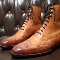 Crafted Leather Classic Dress Shoes Brown Leather Wingtip Ankle High Boot - Thumbnail 3