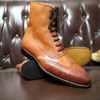 Crafted Leather Classic Dress Shoes Brown Leather Wingtip Ankle High Boot - Thumbnail 1