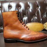 Crafted Leather Classic Dress Shoes Brown Leather Wingtip Ankle High Boot - Thumbnail 2