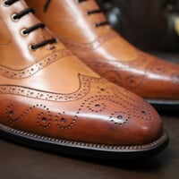 Crafted Leather Classic Dress Shoes Brown Leather Wingtip Ankle High Boot - Thumbnail 4