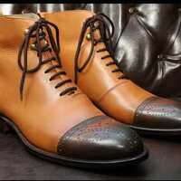 Crafted Leather Classic Dress Shoes Brown Tan Leather Ankle High Boot - Thumbnail 1