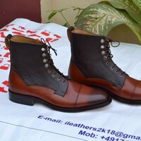 Crafted Leather Classic Men Handmade Brown Ankle High Lace up Boot - Thumbnail 1