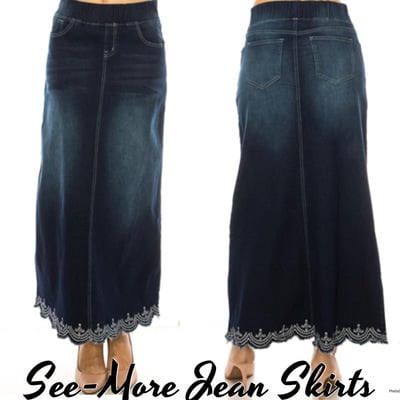 Classic comfort paris long dark indigo wash denim skirt