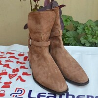 New Handmade Brown Suede Leather Ankle High Cowboy Monk Boot  - Thumbnail 2