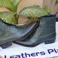 Crafted Leather Classic New Handmade Men's Green Patina Lace up Ankle High Boot - Thumbnail 1