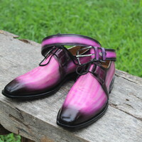Crafted Leather Luxury Pink Patina Lace up Oxfords Shoes Dress Shoe for Men with Matching Belt - Thumbnail 3