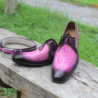 Crafted Leather Luxury Pink Patina Lace up Oxfords Shoes Dress Shoe for Men with Matching Belt - Thumbnail 5