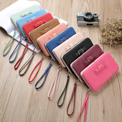 Women's wallet bow magnetic buckle box bag with multiple card slots PU coin purse hand-held bag