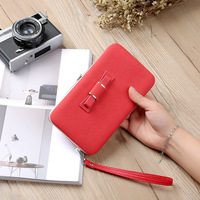 Women's wallet bow magnetic buckle box bag with multiple card slots PU coin purse hand-held bag - Thumbnail 1