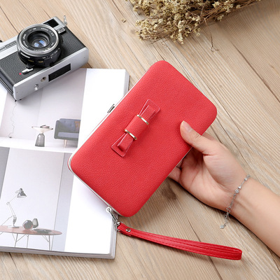 Women's wallet bow magnetic buckle box bag with multiple card slots pu coin purse hand-held bag