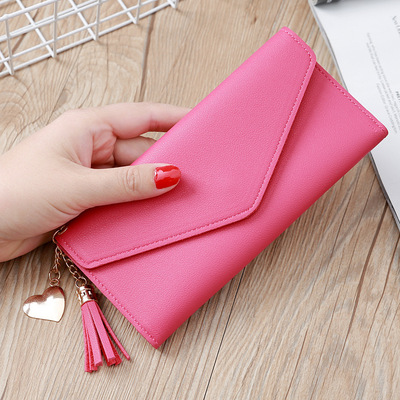 Fashion leather long wallet heart-shaped tassel buckle moeny purse wallet