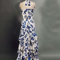  Women Sexy Off Shoulder Sleeveless Floral Print Halter Dresses - Thumbnail 2