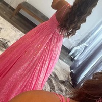 A Line Sparkly Pink One Shoulder Sequins Prom Dress,PD230383 - Thumbnail 1