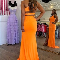 Mermaid Orange One Shoulder Cut Out Waist Prom Dress,PD230384 - Thumbnail 1