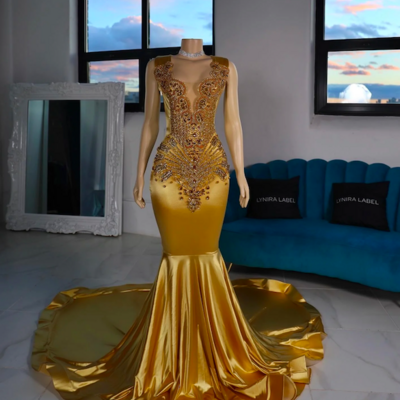 Gold mermaid sequined formal dress, prom gowns,prom dresses z65
