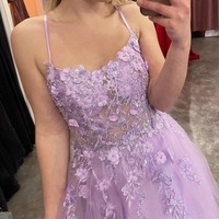 A-line Lilac Appliques Straps Long Prom Dress,PD230385 - Thumbnail 1