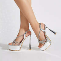 Crystal Embellished Thin-Strap Buckle Closure Sandals - Thumbnail 3