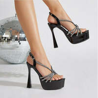 Crystal Embellished Thin-Strap Buckle Closure Sandals - Thumbnail 4