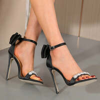 Chic Pearl Bow One-Strap Stiletto Sandals - Thumbnail 3