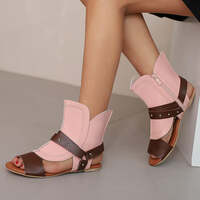 Colorblock Rivet Peep Toe Flat Sandals - Thumbnail 3