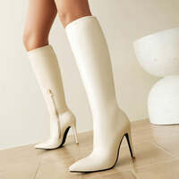 Classic British Style Side Zipper High Heel Slim Boots - Thumbnail 3