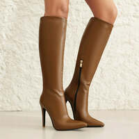 Classic British Style Side Zipper High Heel Slim Boots - Thumbnail 4