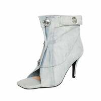 Cowboy Denim Peep Toe Stiletto Boots - Thumbnail 4