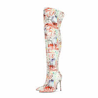 Colorful Glossy Zipper Over-the-Knee Boots - Thumbnail 4