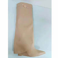 Circular-Headed Large Cylinder Stone-Patterned Shark Buckle Knee-Length Pants Boots - Thumbnail 3