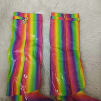 Circular-Headed Large Cylinder Stone-Patterned Shark Buckle Knee-Length Pants Boots - Thumbnail 4