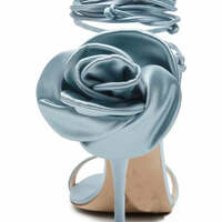 Cross-Tied Satin Rose Rounded Toes and Slim Heels Sandals - Thumbnail 3