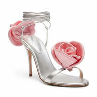 Cross-Tied Satin Rose Rounded Toes and Slim Heels Sandals - Thumbnail 4