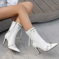 Chic Metallic Tassel Short Pointed High Heels Boots - Thumbnail 3