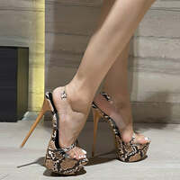 Chic and Sensual Sleek Heeled Snake Print Women's Sandals - Thumbnail 4