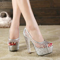 Elegant Crystal Lady's Chunky Heeled Sandals - Thumbnail 4