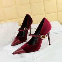 Chic Metal Buckle and Ankle Strap Suede Patchwork Pointed Toe Shoes-Heel Height 7CM - Thumbnail 2