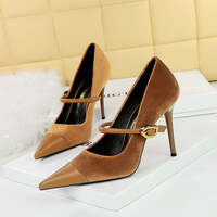 Chic Metal Buckle and Ankle Strap Suede Patchwork Pointed Toe Shoes-Heel Height 7CM - Thumbnail 3