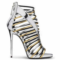 Chic Unveiling Elegance Metallic Strappy Roman Sandals - Thumbnail 2