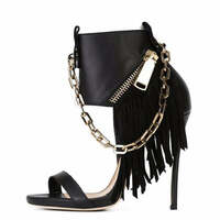 Chic Metallic Zipper Tassel Stiletto Boots - Thumbnail 2