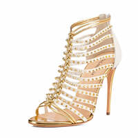 Elegant Contrast Black & White Studded Handbag Sandals - Thumbnail 3