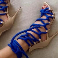 Colorful Lace-Up Sexy Roman Sandals - Thumbnail 2