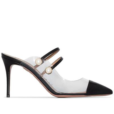 Chic pearl-embellished pointed-toe buckle sandals