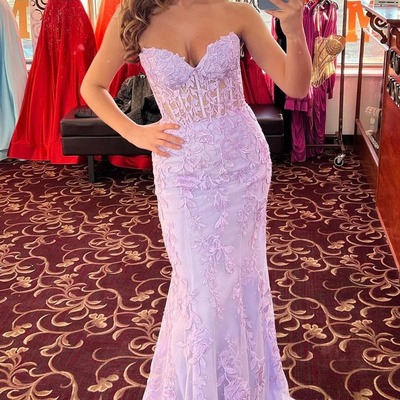 Mermaid  lavender sweetheart long prom dresses with appliques,pd230390