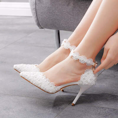 Elegant lace single-strap stiletto sandals-heel height 7.5cm