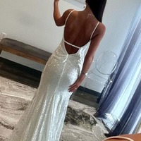 Mermaid White V Neck Sequin Long Prom Dresses with Appliques,PD230391 - Thumbnail 1